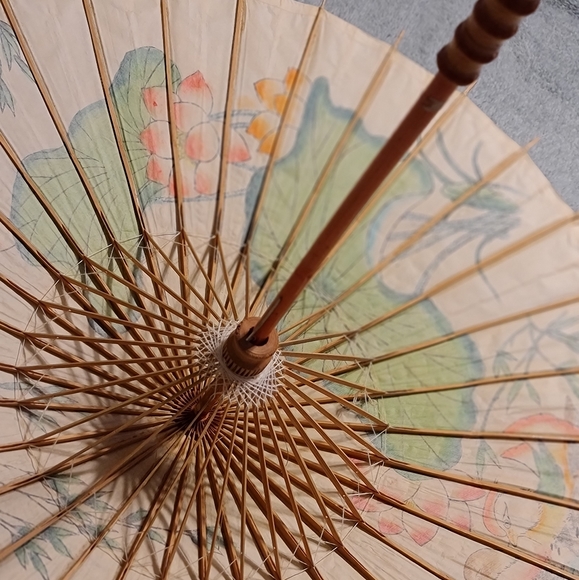 Vintage Japanese Rice Paper Oriental Parasol Umbre - Picture 5 of 6